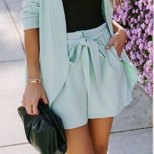 Vici Marianna Pocketed Textured Tie Shorts - Mint Green